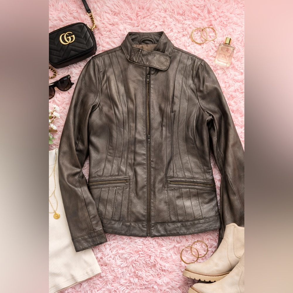 Bradley Bayou Brown Genuine Leather Moto Jacket Zip Front Women’s XS